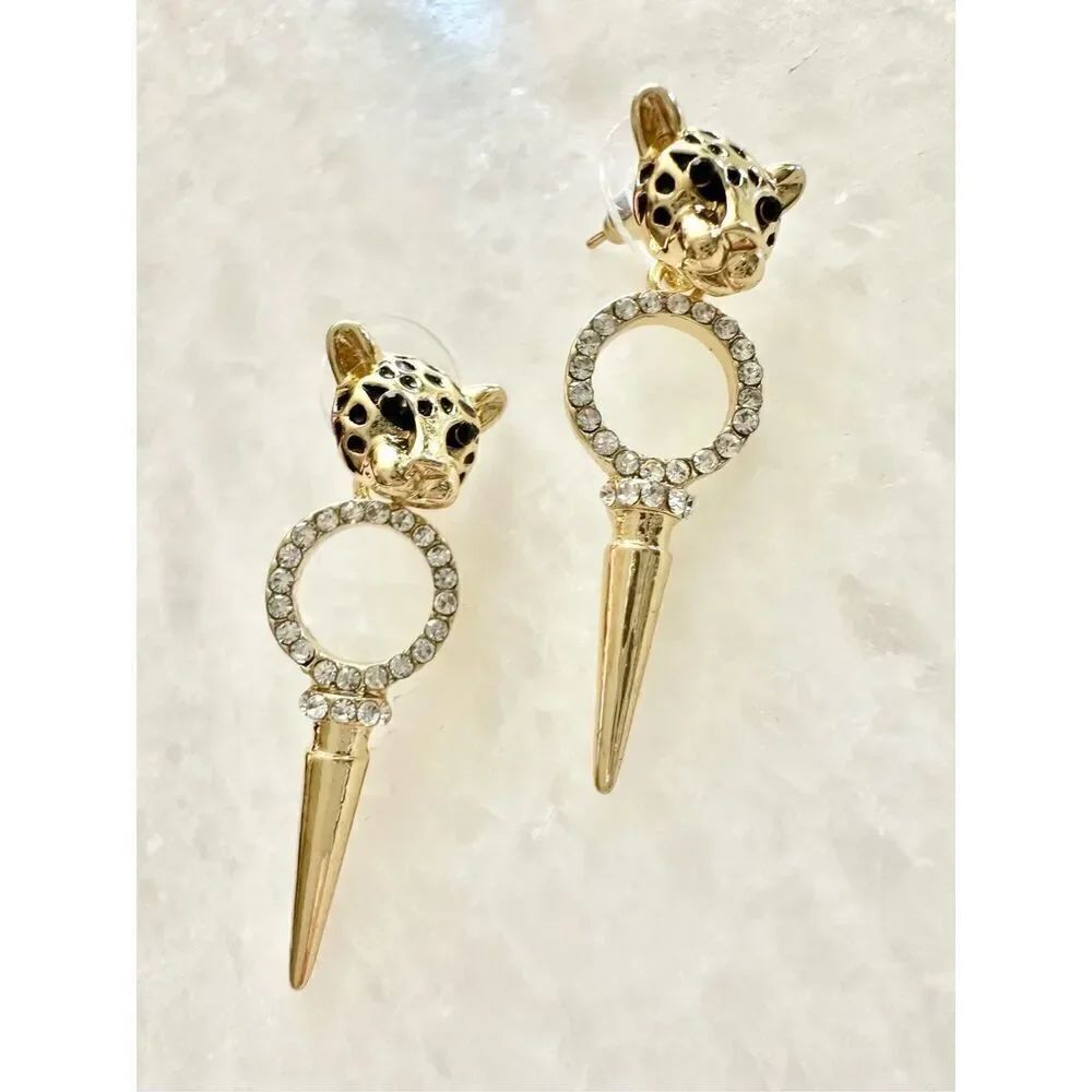 Gold cheetah dangle mod style earrings